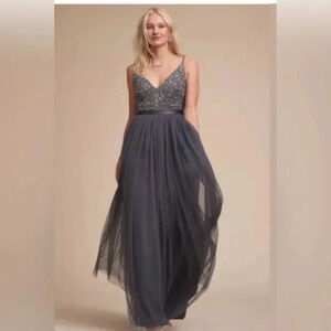 Anthropologie Gray Sequin Gown